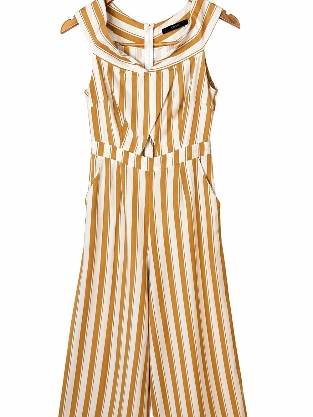 Love Culture Striped Wide-Leg Jumpsuit Size Small Mustard Gold White